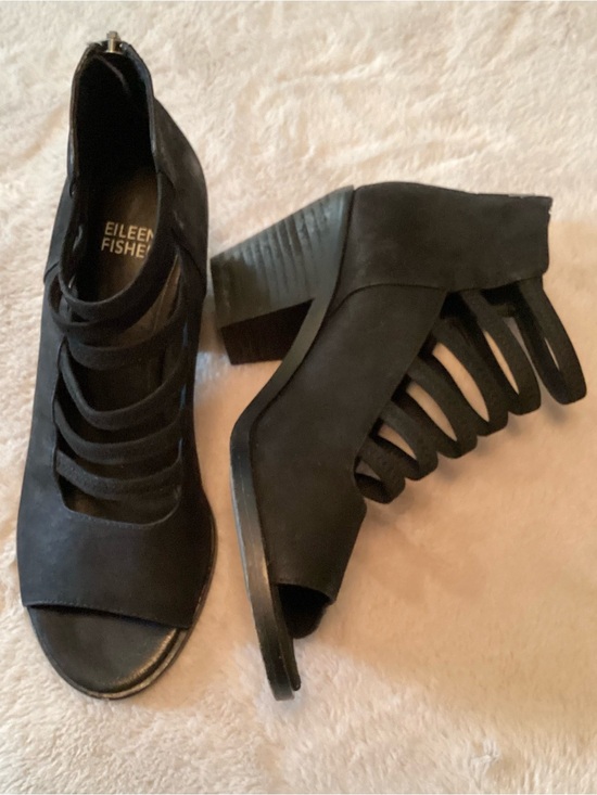 Eileen Fisher Shoes - Eileen Fisher James Black Leather Multi-Strap Open-Toe Booties - Size 6